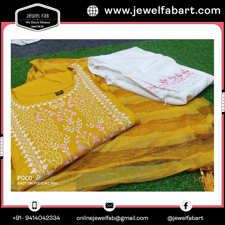 Embroidery Work Kurti Pant on All Dresses Wear Breathable Rayon Fabric Buy All Season and Dupatta Size Available from M to XXL