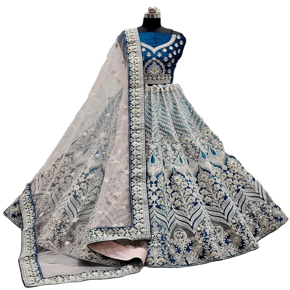 Dgb экспорт индийской свадебной одежды светло-голубой Lehenga Choli с жемчугом работы модная свадебная 2023 новейшего дизайна оптом