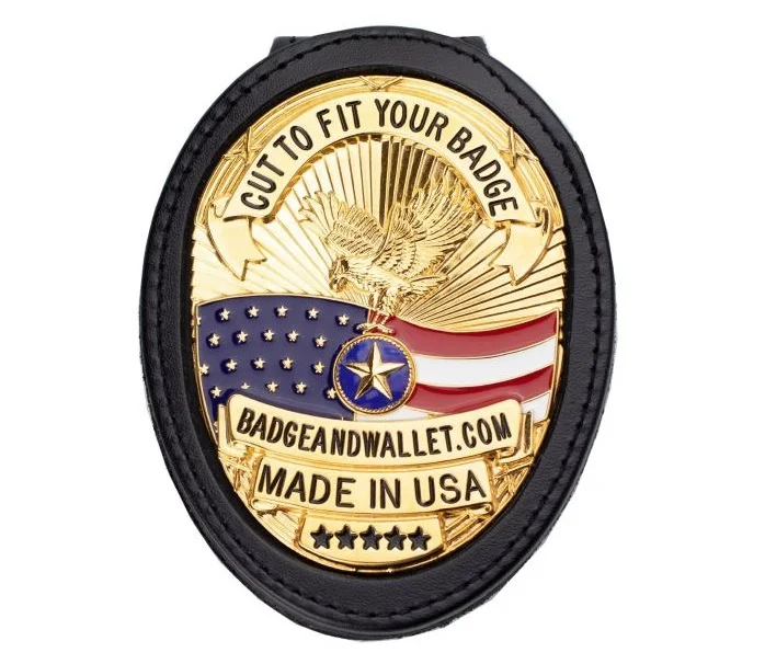 Custom Logo Real Leather Wallet Holder, Neck Wallet with Security Guard Badges 3D Printed Button Badge for Decoration