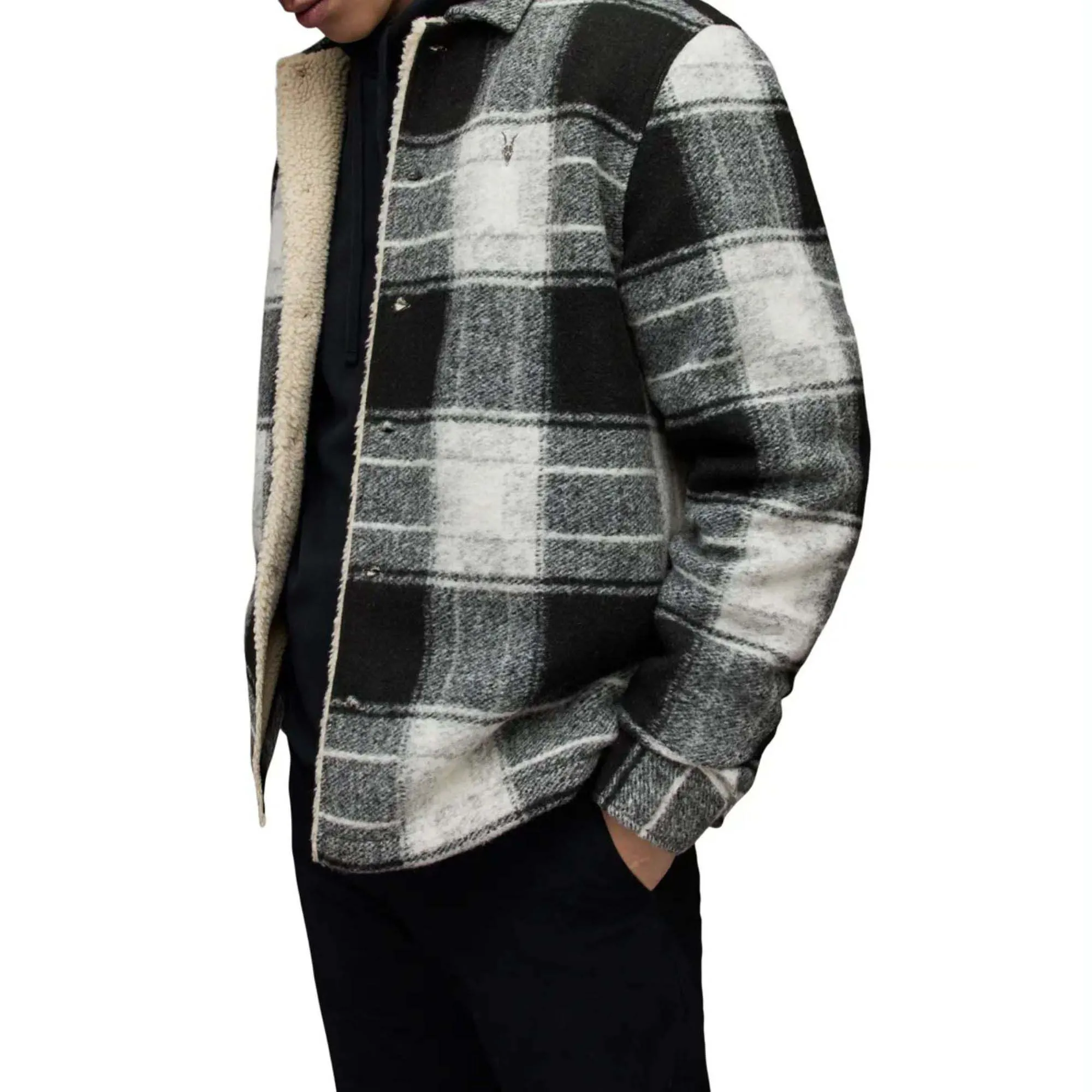 Custom Checked Flannel Long Sleeve Jacket Orange Buttons Blanket Overshirt Flannel Shirt Jacket Men Tapestry Jacket