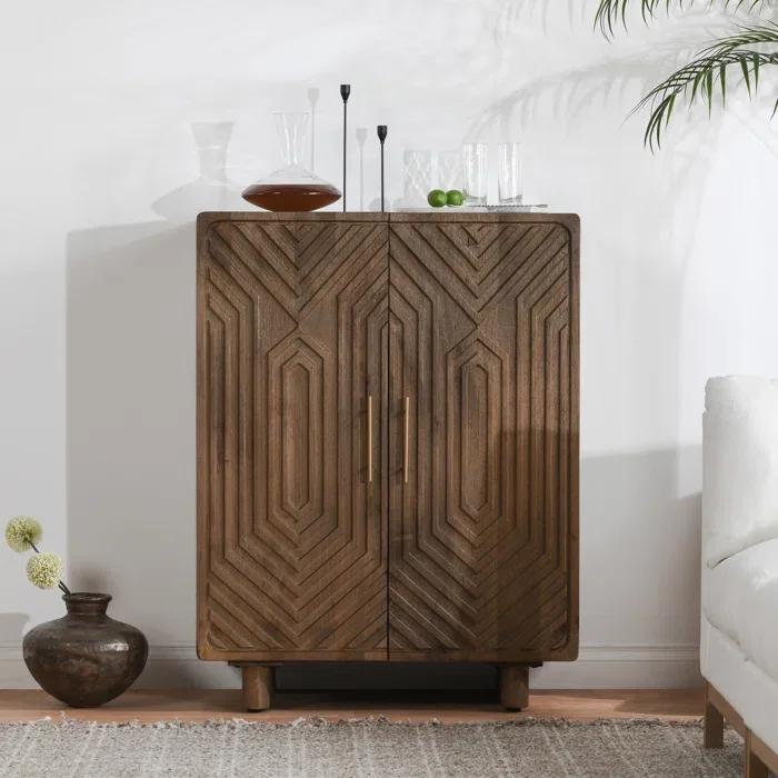 Modern Luxury Design Style 36 inch Length Solid Wooden Bar Cabinet with Shelves and Wine Rack for Home Hotel Bar and Restaurant