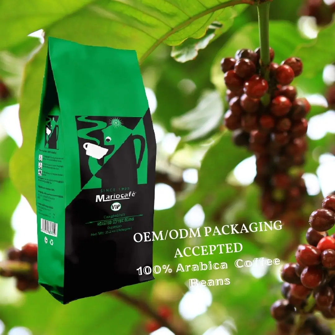 HACCP ISO 9001:2015 MARIO CAFE Brand Best grade 16-screen Arabica roasted Medium Roast Coffee Beans from Vietnam 1kg/bag