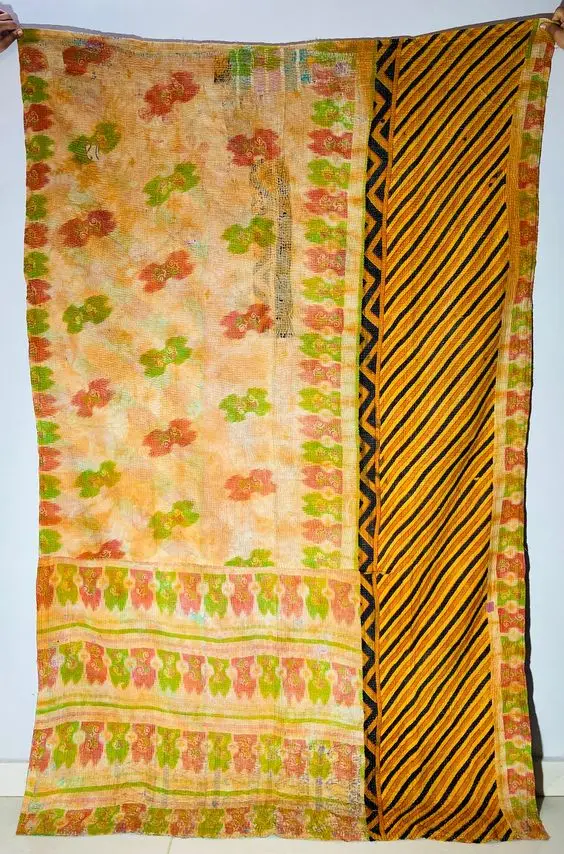 Двухстороннее хлопковое стеганое индийское старинное одеяло ручной работы kantha покрывало винтажное украшение