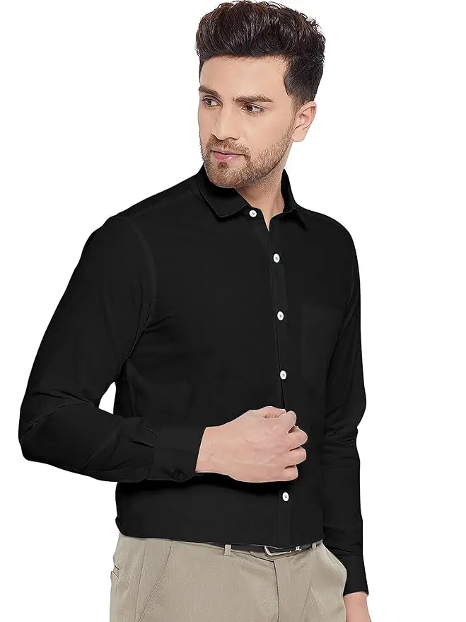 High Demand Black Polycotton Formal Shirt for Men New Design with Stripe Pattern for Office Wear Direct Export from India