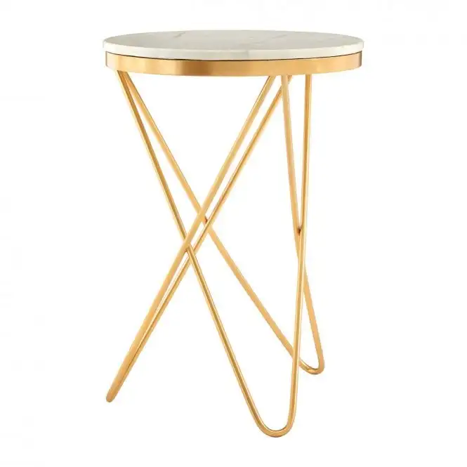 White Marble Top Metal Frame Durable Legs Sustainable Table Housewarming Center Table For Interior & Exterior Use
