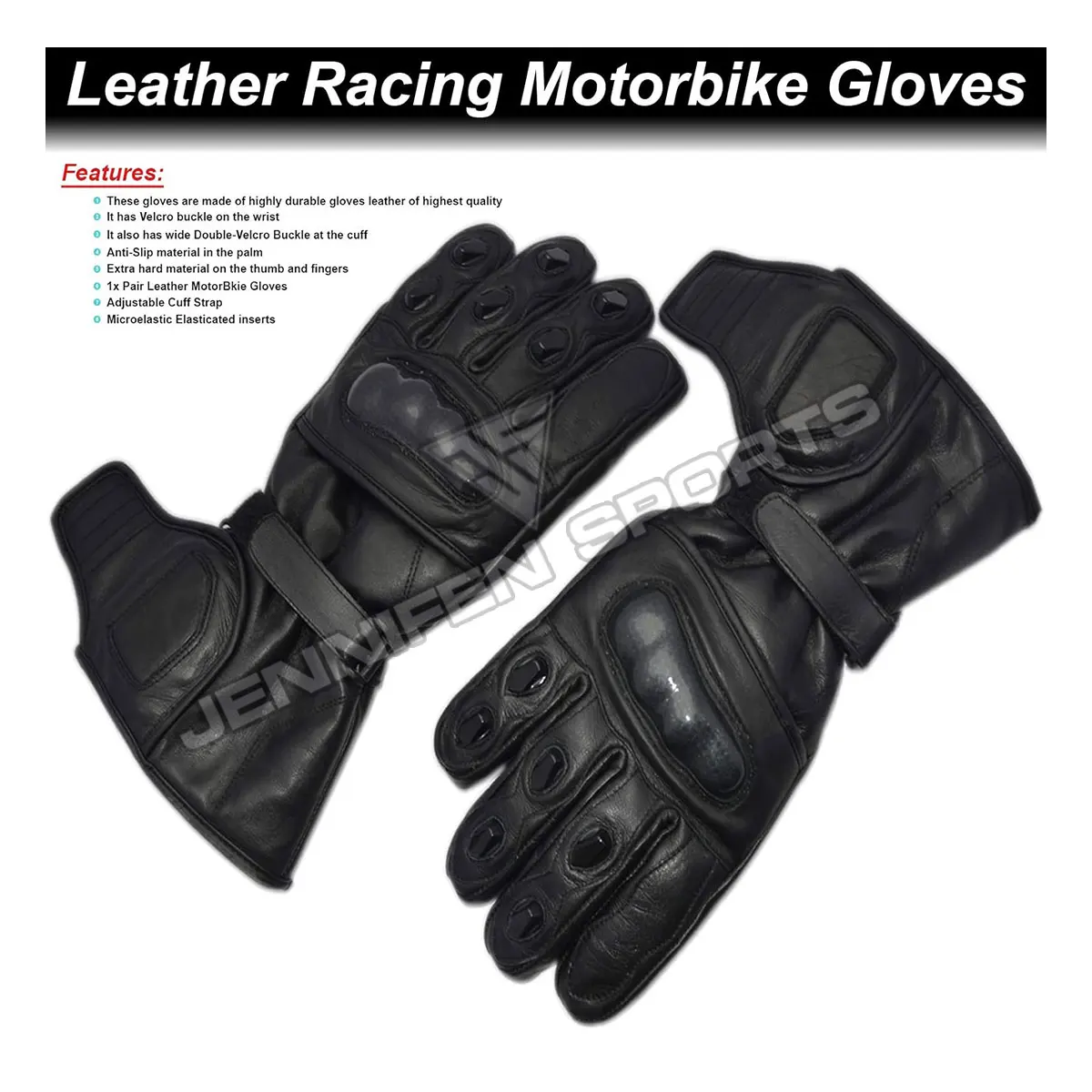 Motorbike Leather Gloves Hard Shell Studs On Fingers&Thumbs Genuine Goat Leather/Anti Slip Neoprene Palms Inside Fleece Lining