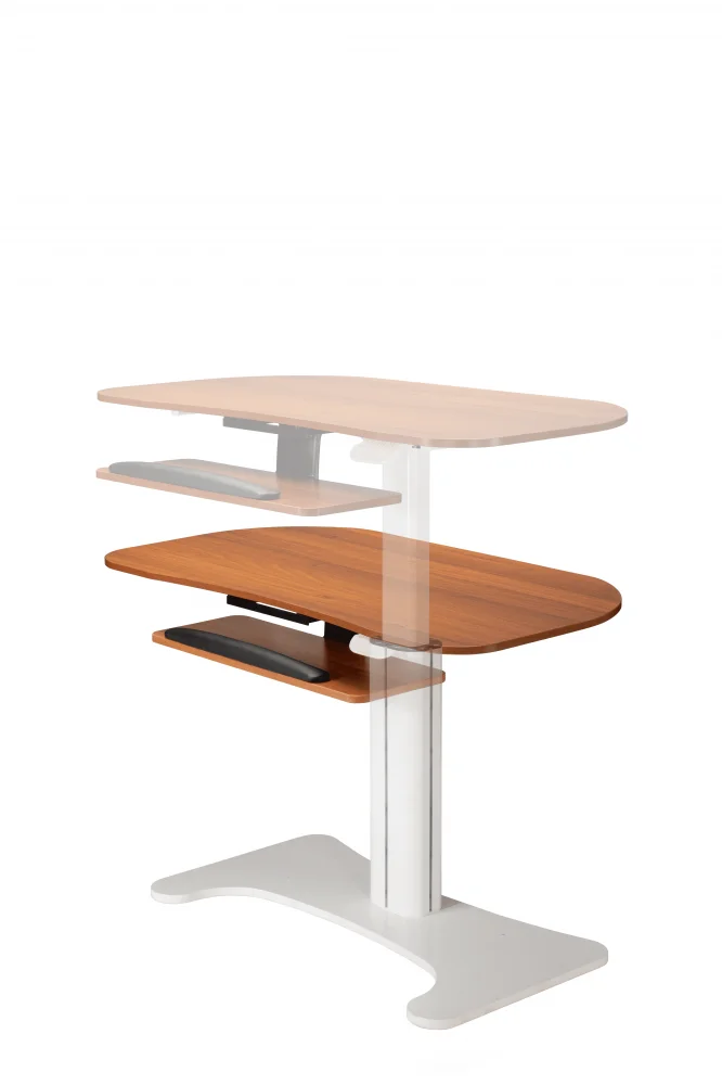 Wooden Pneumatic Sit Stand Desk Height Adjustable Desk Single Leg Table One Column with H Shape Base Computer Desk