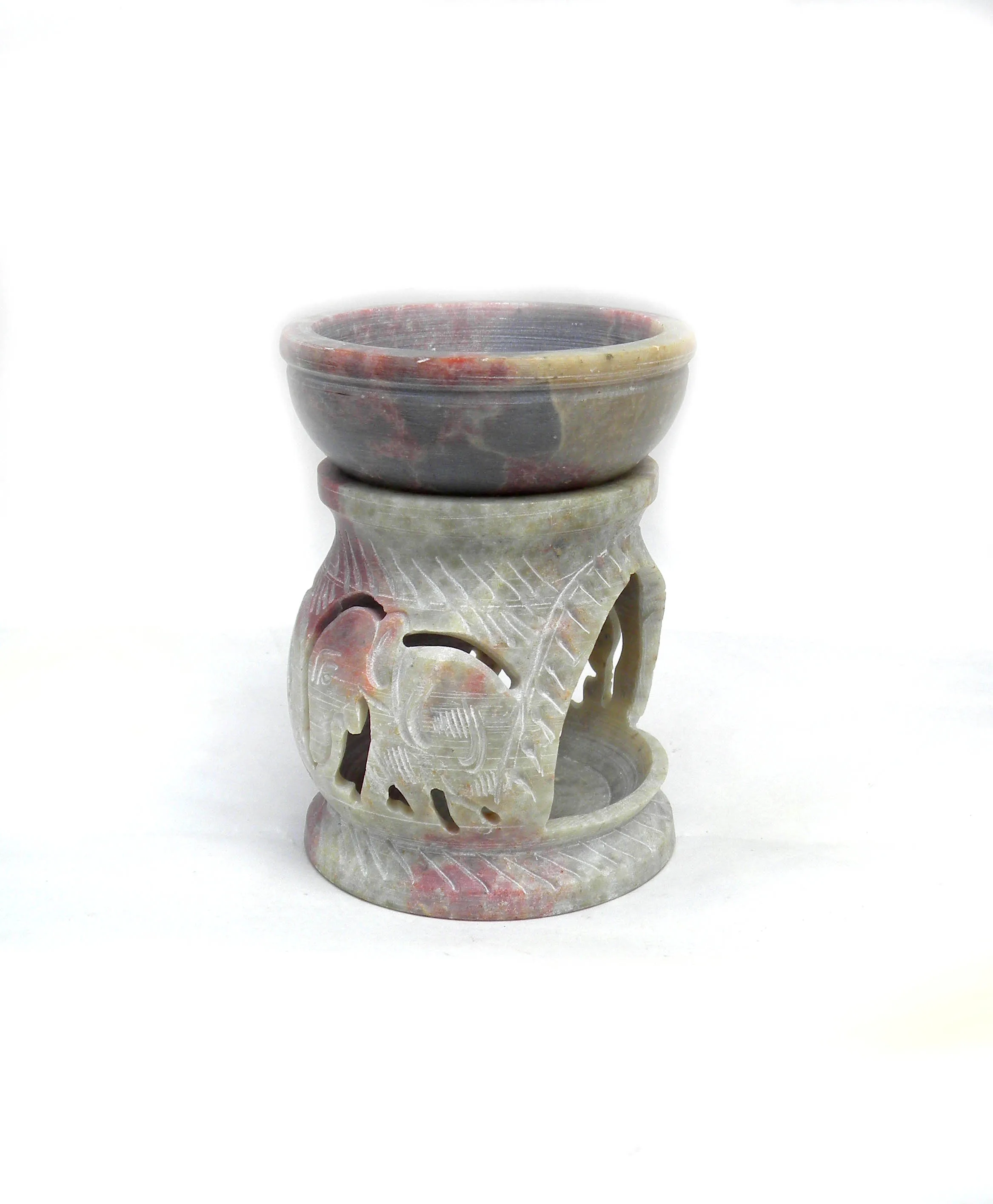 Natural Stone Handmade Soapstone Aromatic Indian Sun Design Hand made Fine Carving Resin Incense Cylindrical Aroma Oil Burner