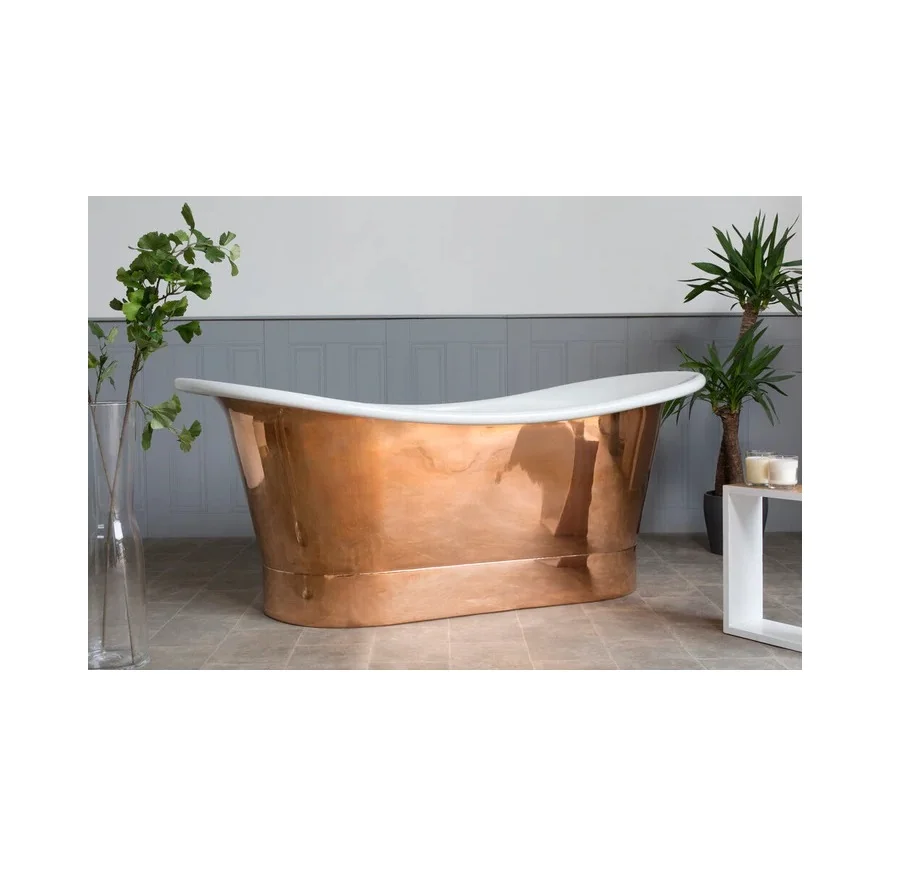 Top quality copper bathtub with inside nickel coating shiny surface copper bathtub for home and hotel manufacturer from India