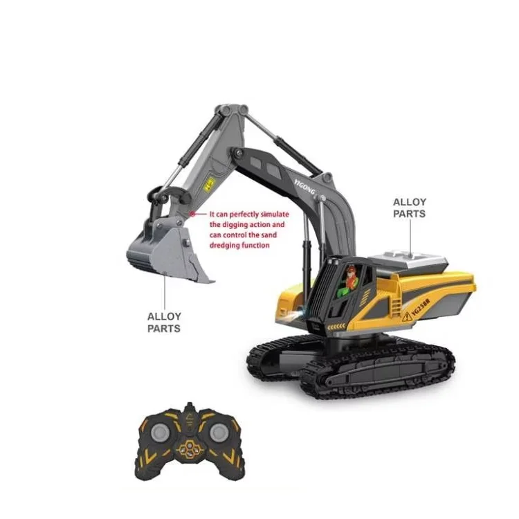 Electric 1:22 Alloy 2.4g 8ch Rc Metal Excavator Rc Rooter Truck Car Toys With Lights&Sounds