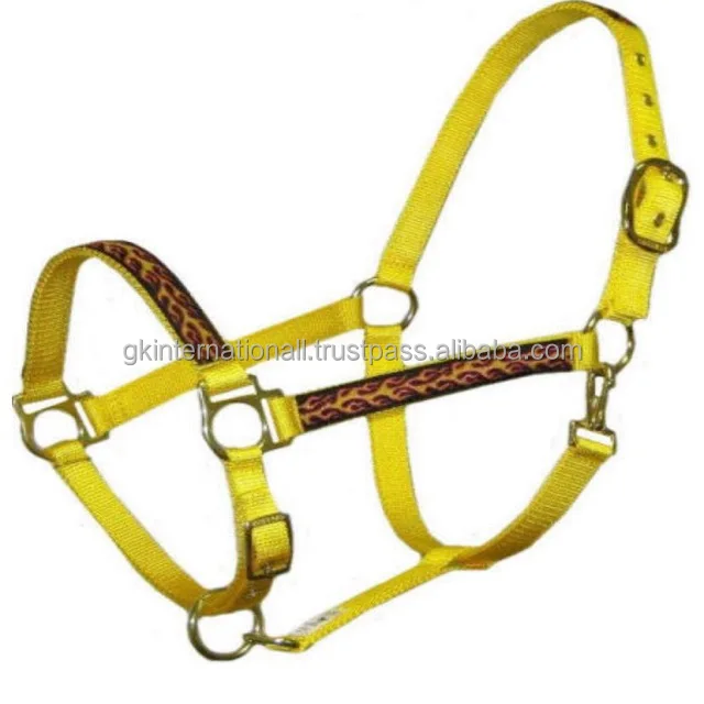 Wholesale Best Quality Adjustable Custom made Yellow flame pattern Nylon Horse Halter Equestrian Horse Riding Headcollar