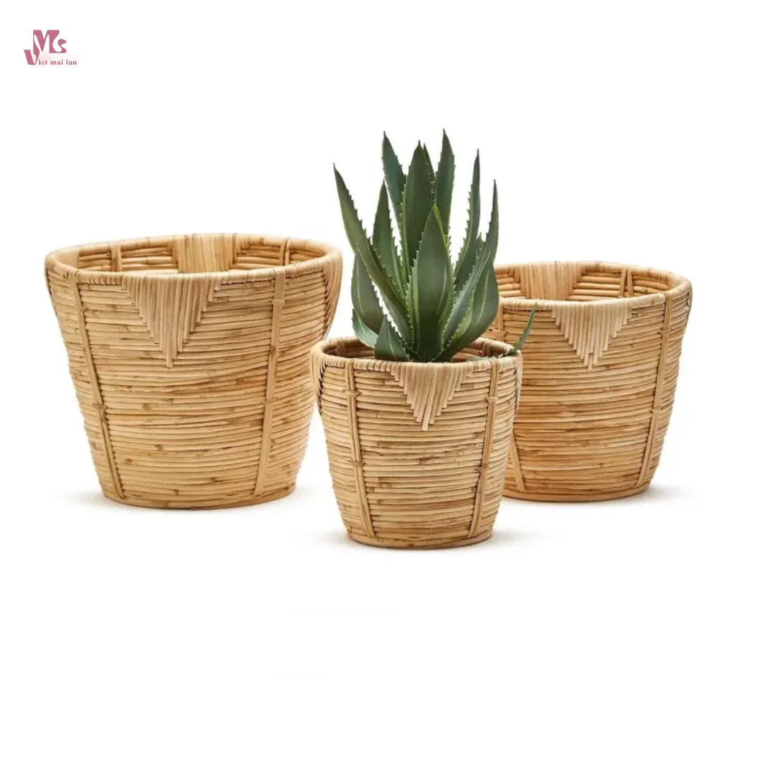 wholesale woven rattan flowerpot handmade stackable planter flower pots & planters Made in Vietnam