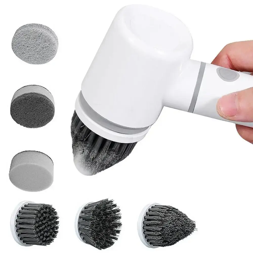 Automatic Cordless 360-Rotating Household Cleaning Tool with 6 Replaceable Brush Heads Electric Sink Cleaner
