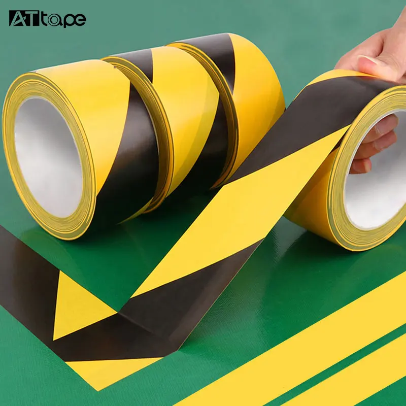 Black and Yellow High Viscosity PVC Film Base Material Floor Marking Warning Caution Self Adhesive Tape