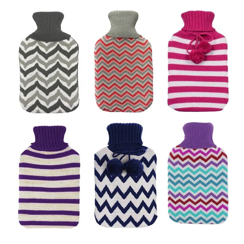 1000ml / 2000ml natural rubber pvc hot water bag bottle knitted plush fur fleece cover for customers to choose