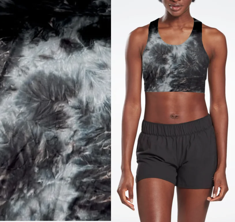 Quick dry Recycled Eco-friendly   Sports Bra stretch  Tie dye printed  Recycling  fabric for   sports wear