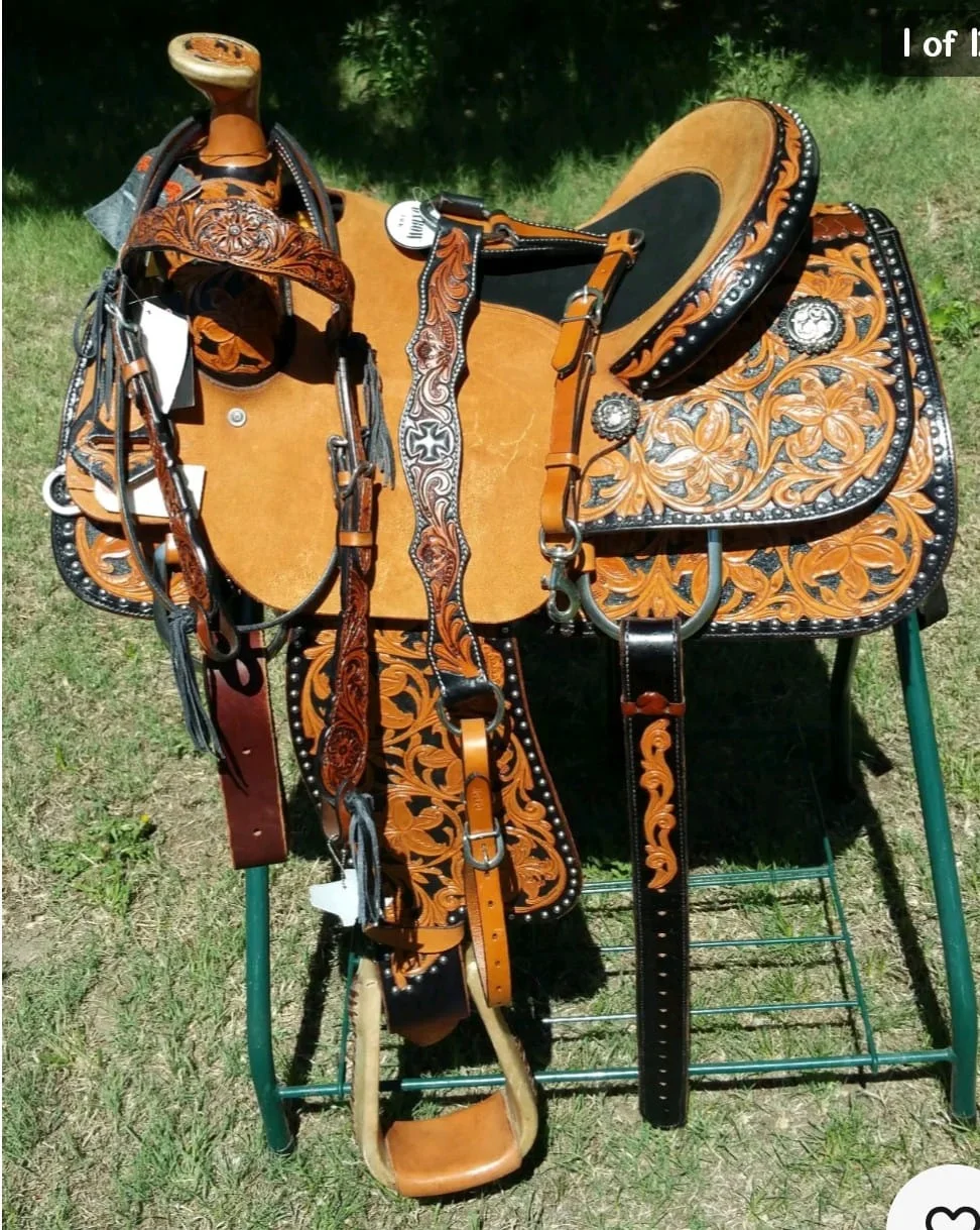 Handmade Genuine Leather Horse Western Saddle Floral Barrel racingHorse Riding Products Custom Durable Custom Sizes IN;34648