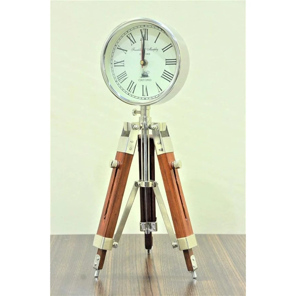 Antique 18-Inch Wooden Tripod Table & Floor Standing Roman Number Clock Vintage Alarm Clock for Home Decor