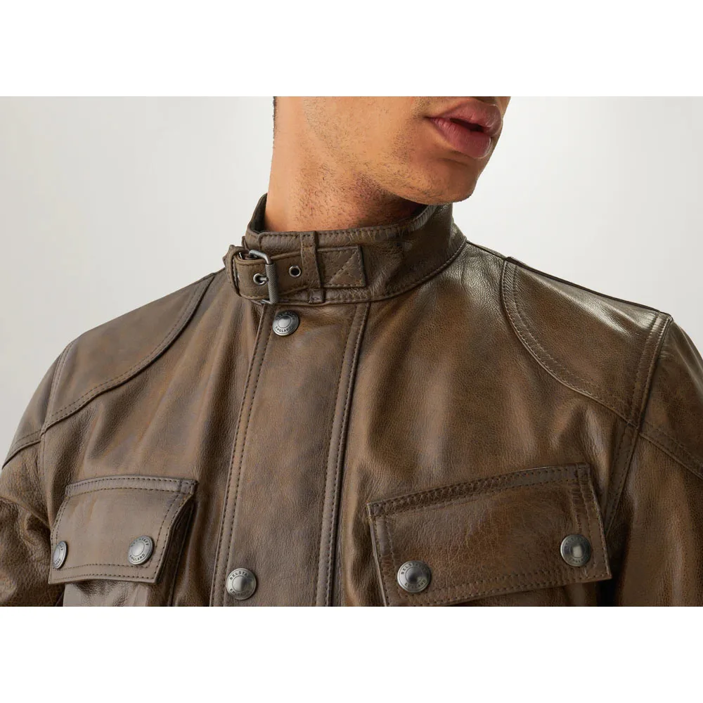 Panther 2.0 Leather Jacket Burnished Gold Hand Waxed Leather Saddle Brown Pro leather jacket in brown / black