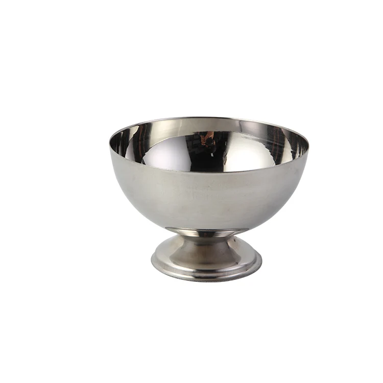 Stainless steel  ice cream bowls with spoons and fork for salad and small jelly cups