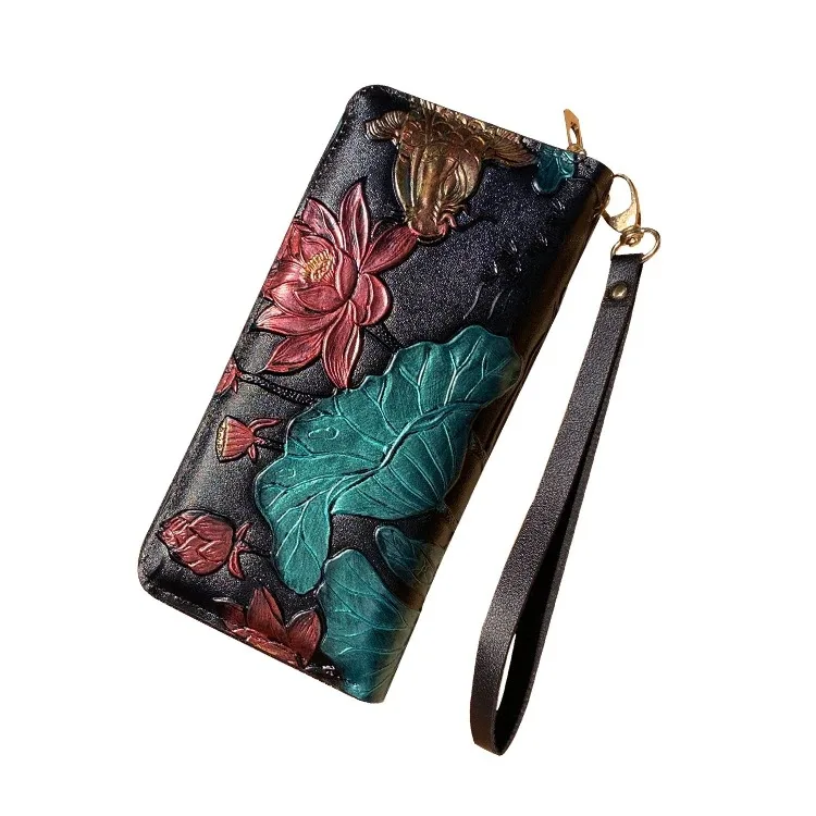 Clutches For Women 3d Flower Clutch Money Bag Coin Pocket Lotus Pattern Wristlet Cards Holder Clip Women Leather Wallet