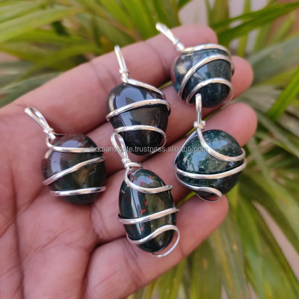 Wholesale Natural Crystal Red Jasper Wire Wrapped Tumble Stone Pendant hand polished hand made sun shine Pendant for sale