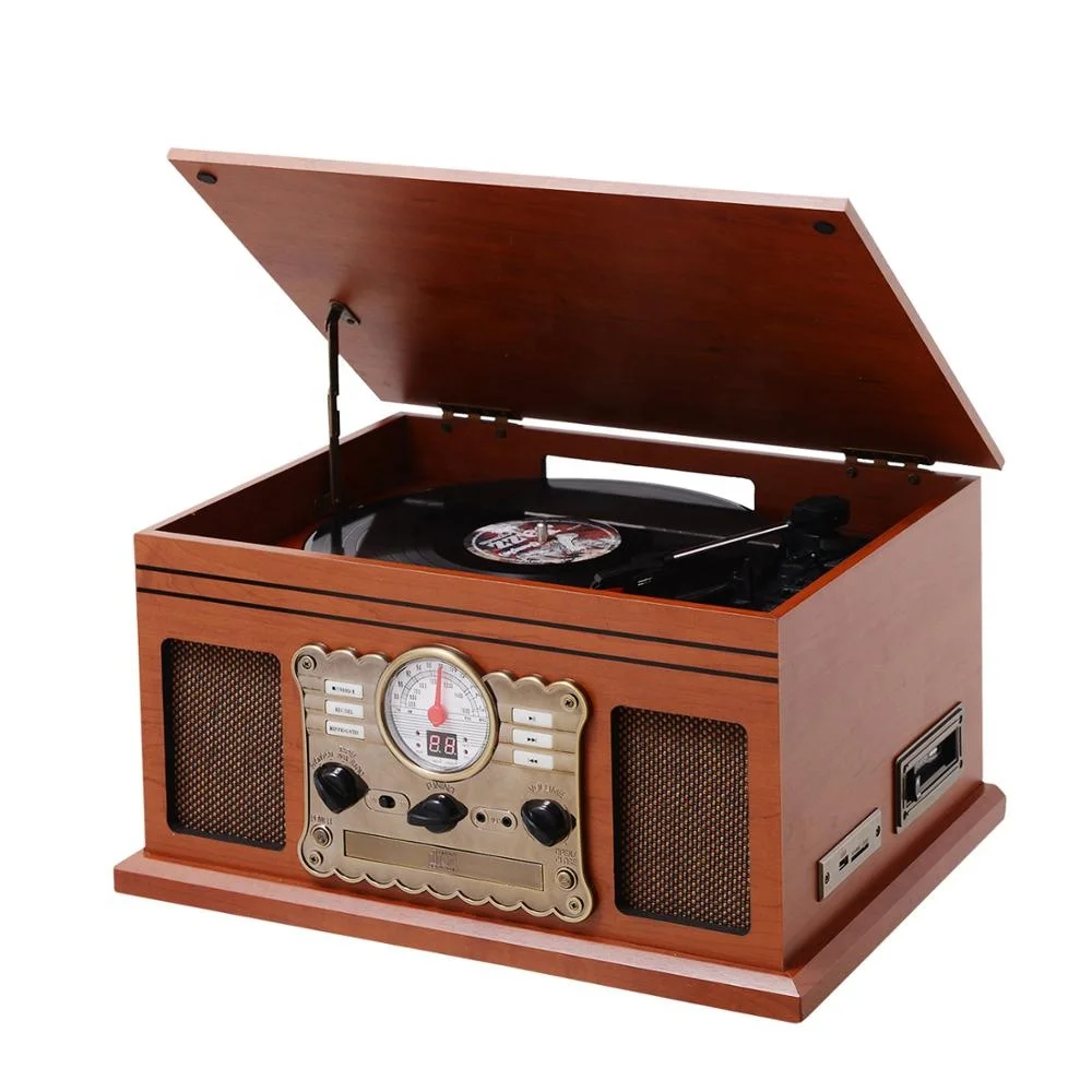 Portable Vinyl Turntable Record Player 3 Speed Turntable CD Phonograph Home Music AM FM Player USB Encoding Cassette Radio
