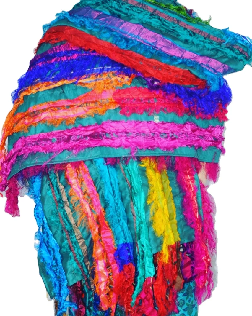 Recycled Sari silk scarf Shawls fancy stole Headwear Wraps Scarves Wholesale High Quality Women designers dupatta