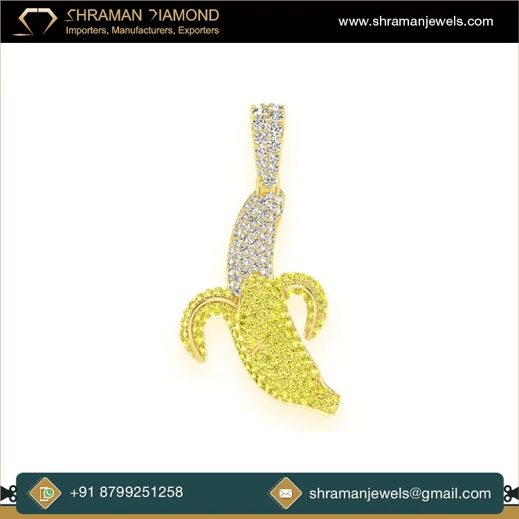 Engagement Gift Fashion Jewelry for Men or Women 1.2 CTS 14K Gold Custom Banana Peel Natural Diamond Charm Pendant
