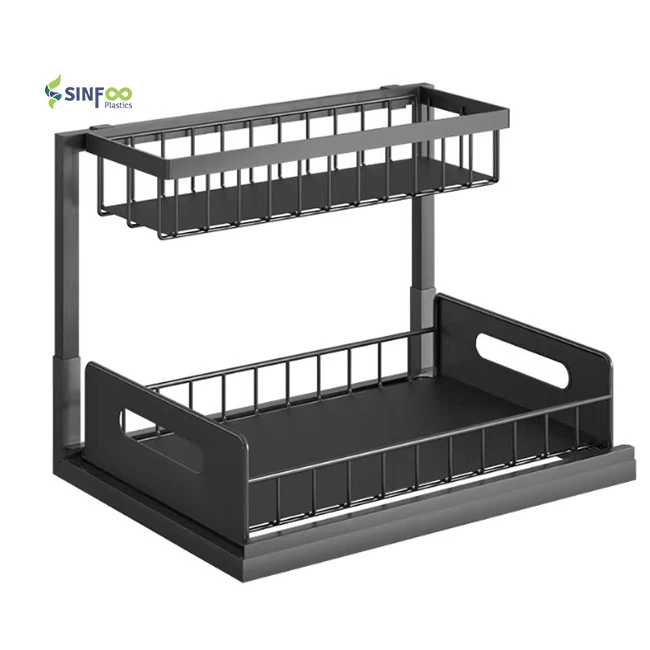 Заводская оптовая продажа кухонный Органайзер под раковиной 2 яруса выдвижной шкаф