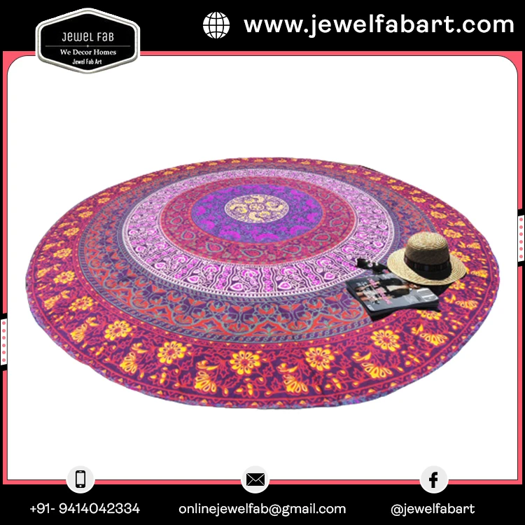 Embroidered Indian Round Mandala Yoga Mat Beach Throw Round Hand Print Cushion Cover Multi Color Home Decor Beach Picnic