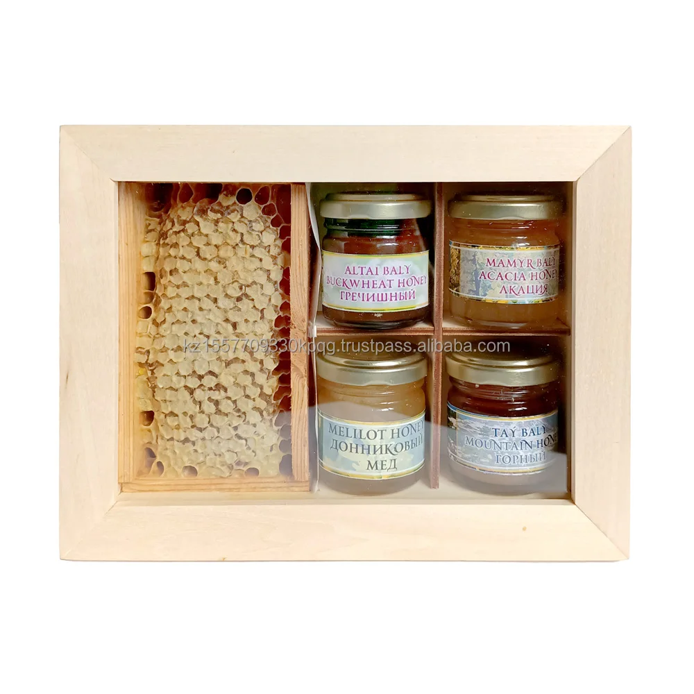Natural Honey set 2 comb and four jars most useful eco friendly products 2022 made in Kazakhstan factory