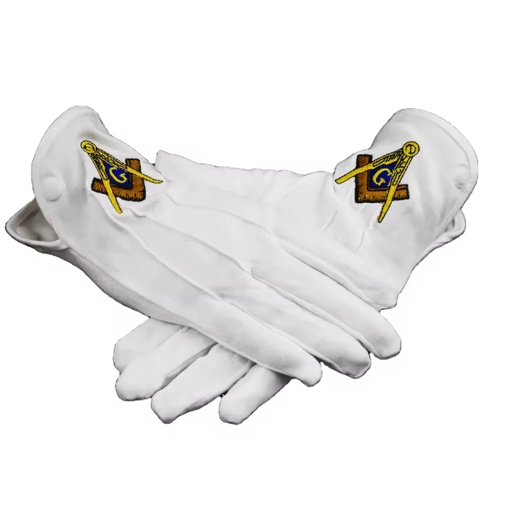 Hot Sale embroidery logo masonic regalia free mason white safety work soft breathable cotton masonic gloves