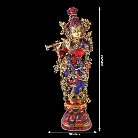 Латунная Металлическая Статуя Lord Krishna Idol Bhagwan большая статуя многоцветная для домашнего декора Подарочная скульптура Pooja 29 дюймов