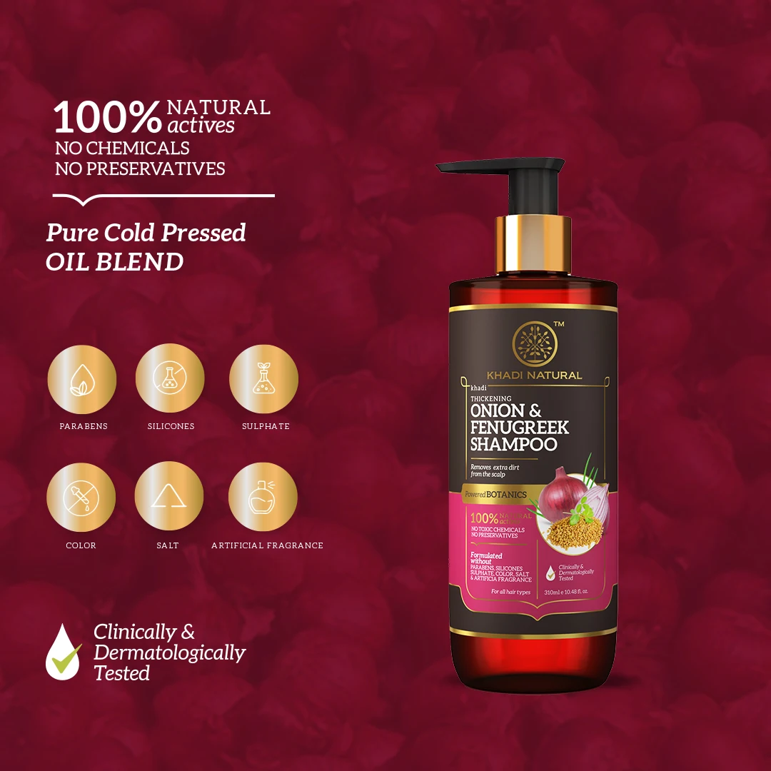 KHADI NATURAL Onion & Fenugreek SHAMPOO (Sulphate free )- POWERED BOTANICS