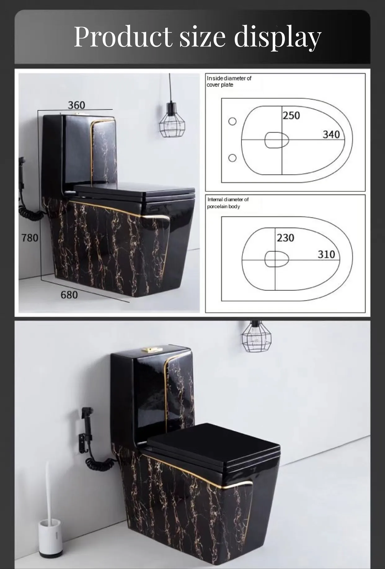 Longstar Luxury Gold  Noble One Piece Toilet 305mm/350mm/400mm Strap Ceramic Super Dual  Luxury Wholesale Toilet