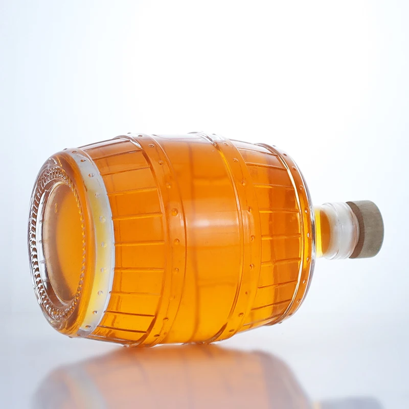 1000 ml barrel shape clear glass bottle with cork cap for vodka tequila rum gin whiskey