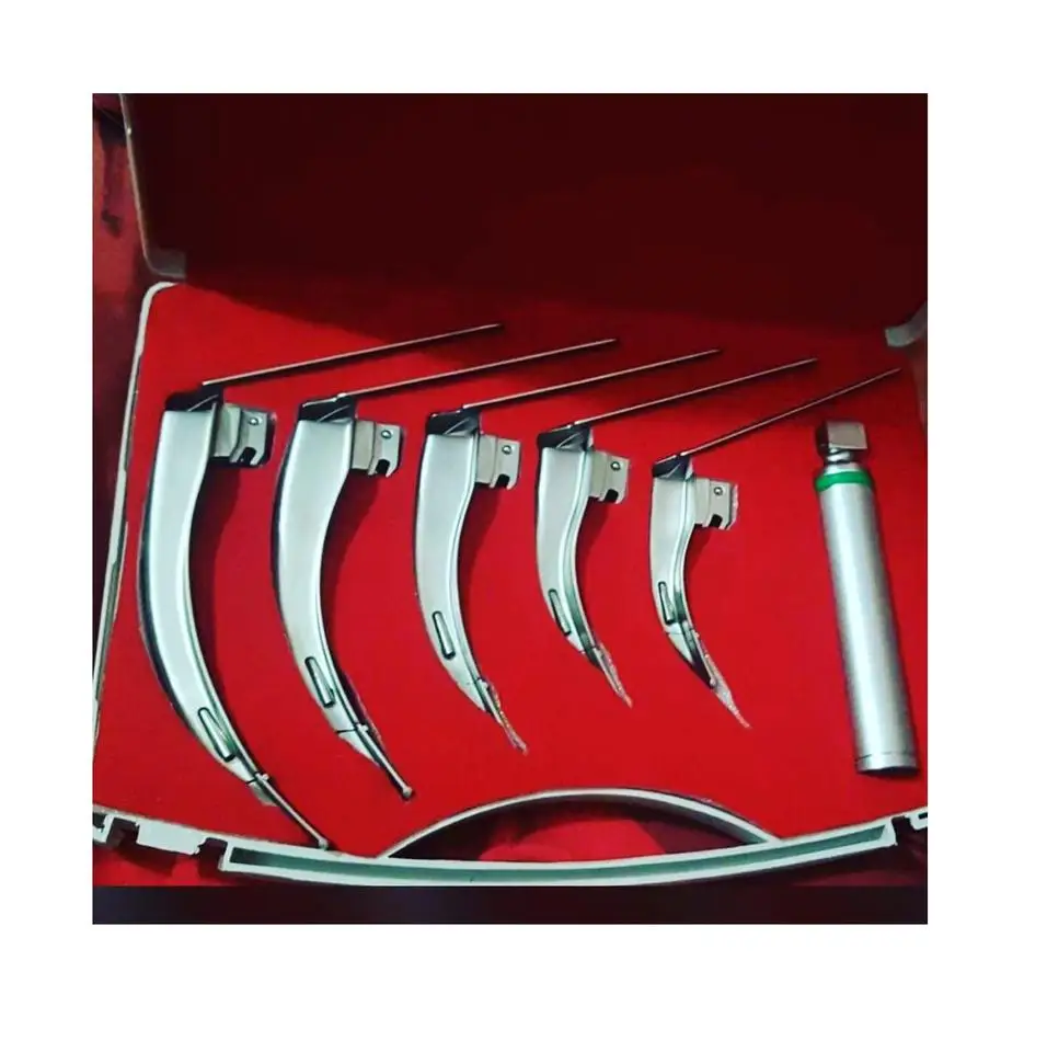 2024 Wholesale Hospital Medical Reusable Conventional New Fiber Optic Mac Laryngoscope Set White Macintosh Set of 6 OEM Service