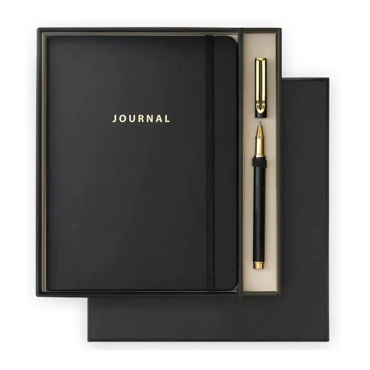 LABON Black Design Journal Gift Set Notebook With Double-sided Lined Paper And Pen, Office Supplies For Graduates, Students