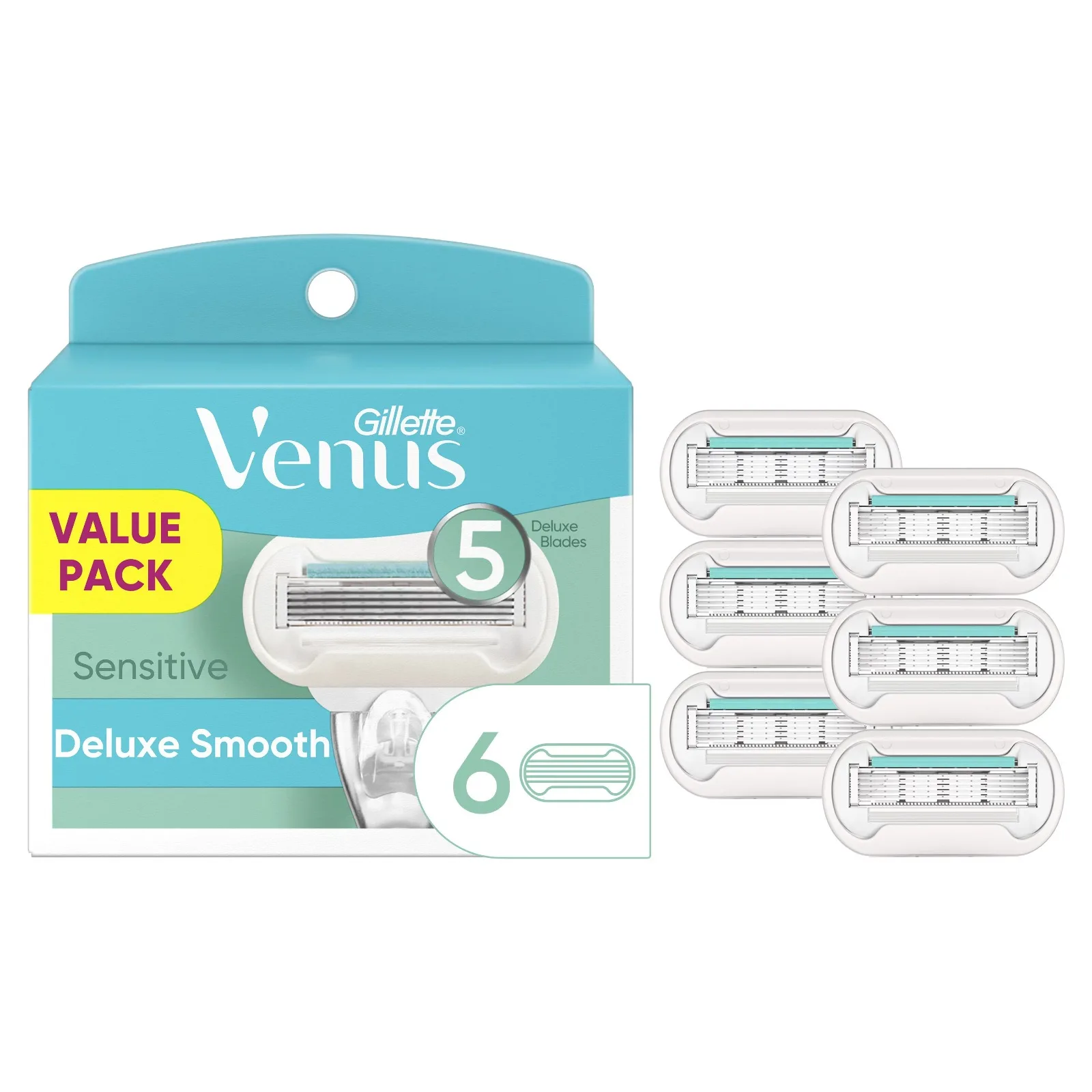 Gillette Venus дополнительные Гладкие Женские бритвенные лезвия 6 штук предназначены для гладкого бритья светло-голубой