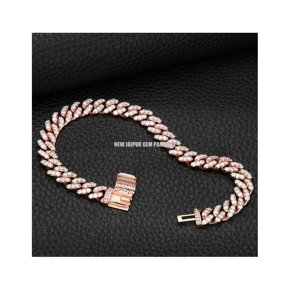Hot Selling Trendy Moissanite 8mm Cuban Chain 925 Sterling Silver 18K Rose Gold Plated From Manufacturer