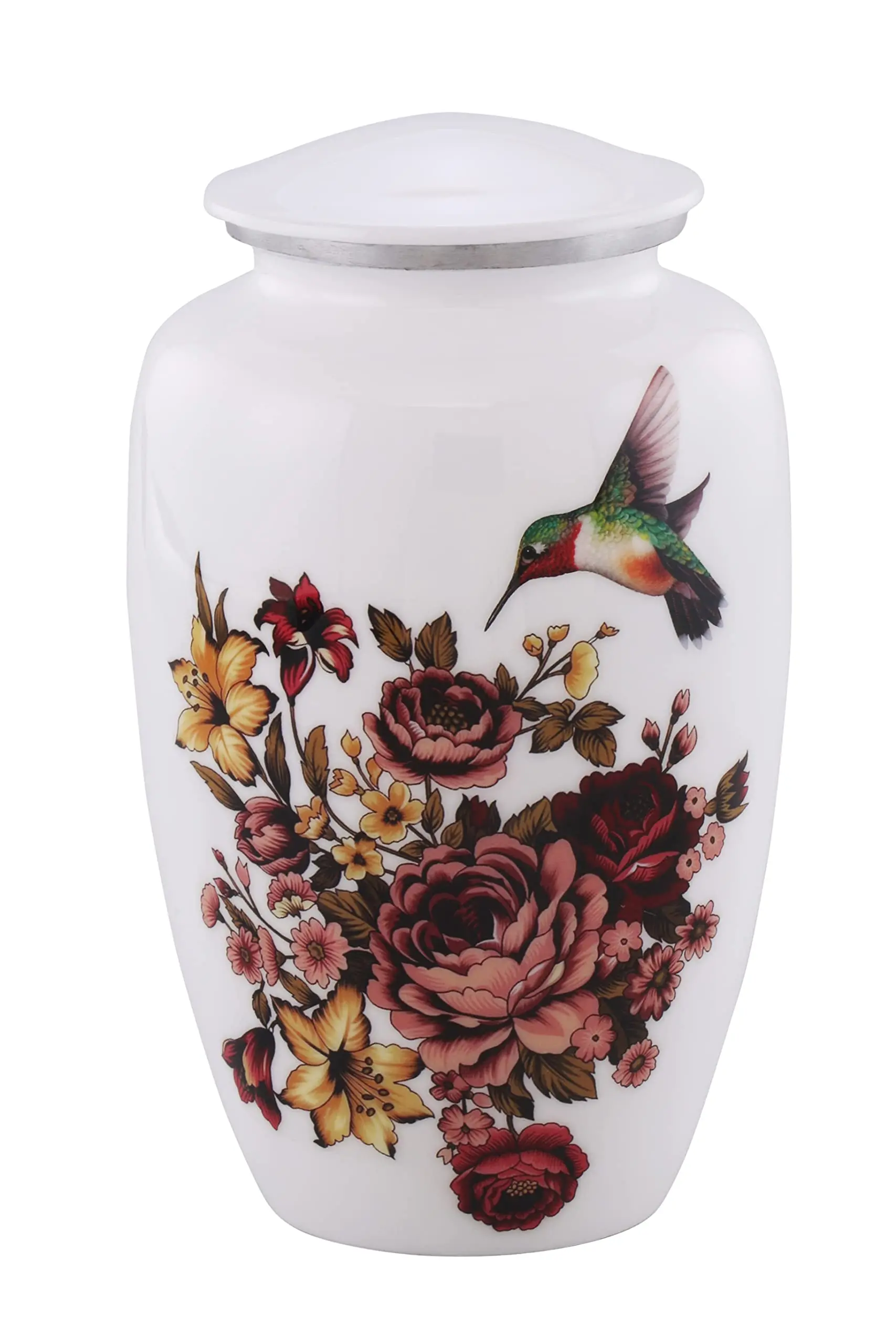 Hand Printed Red Enamel High Grade Work on Beautifully Metal Hand Engraved Cremation Urn for Human Ashes Urn for Adult Ash