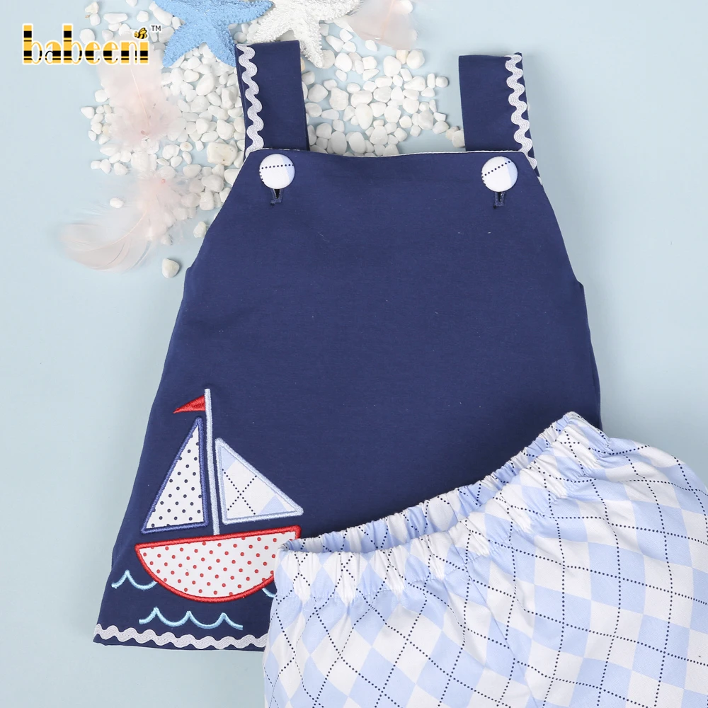 Rhombus navy baby set clothing OEM ODM girls clothing sets customized hand embroidery wholesale manufacturer Vietnam - BB2728