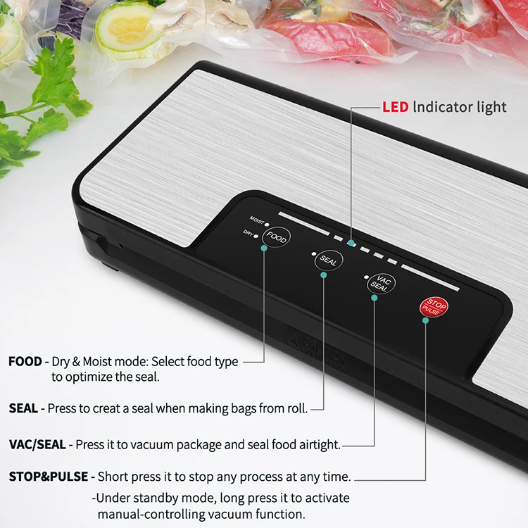 Food Vacuum Sealer with Built-in Cutter and Roll Bag Storage for Dry and Moist Food Preservation Starter Kit for Food Storage