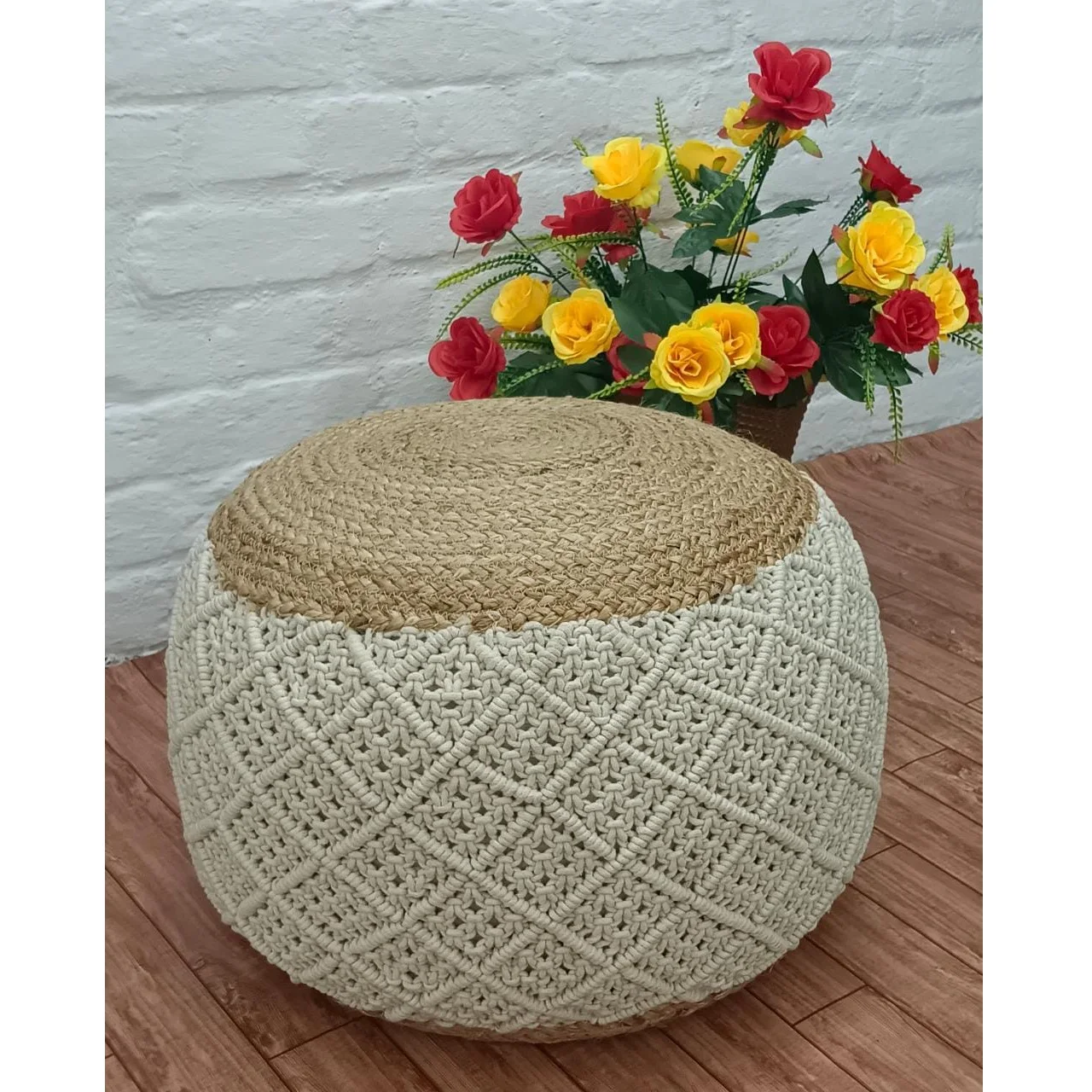 Macarame jUTE Poufs EPS Balls Filling Pouf ottoman Best Quality Modern Design Hand Knitted Christmas Space Valentine  decoration