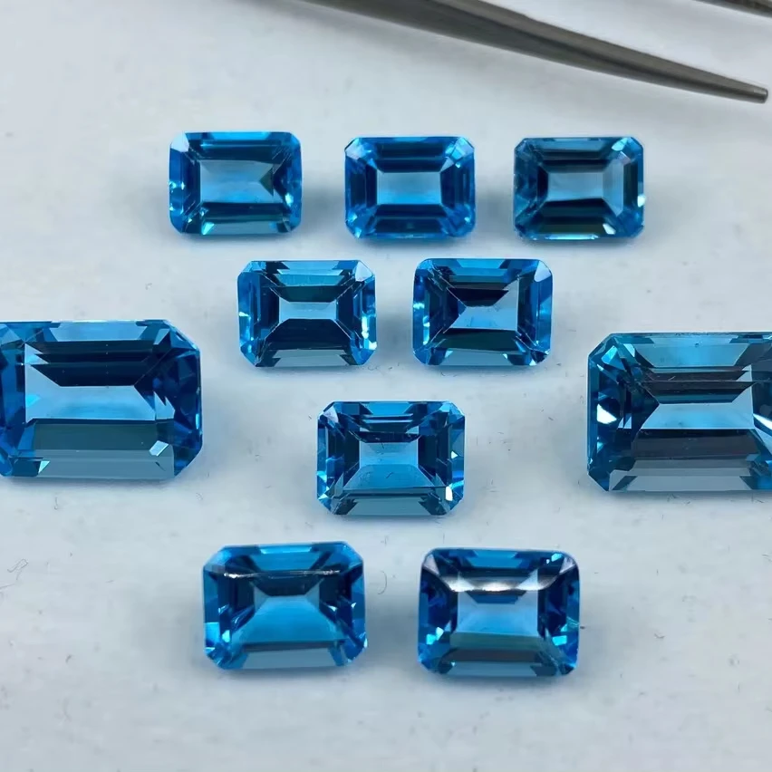 Швейцарский синий топаз восьмиугольной формы вогнутый подлинный натуральный драгоценный камень