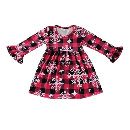 Wholesale children clothing boutique hot selling milk silk Christmas Snowman Candy Long Sleeve dress