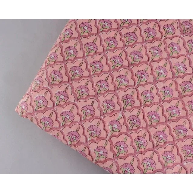 Floral Rose Pink 100% Cotton Quilting  by the yard Indian handblock Scarves Decorative Fabric