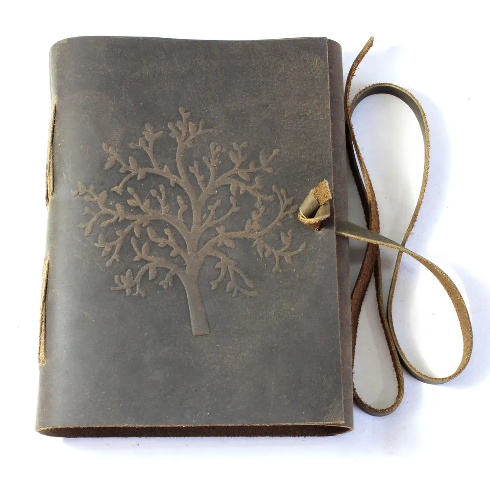Personalized Organizer Old Tree Of Life Design Embossed Front Cover With Matching Strap Vintage Look Genuine Buffalo Journal