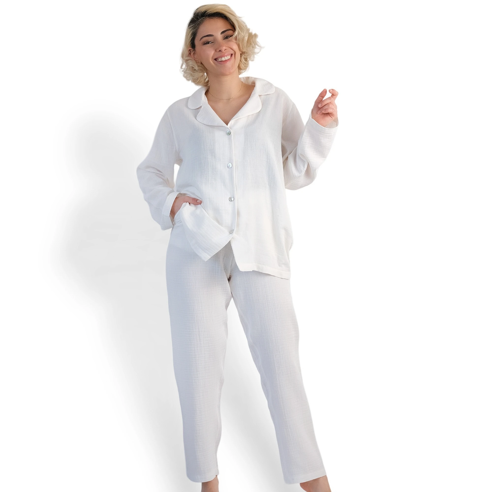 Cotton Pyjama Women Fashion Wholesale Ladies Two Pieces Short Sleeve Women Pajamas Sets Muslin